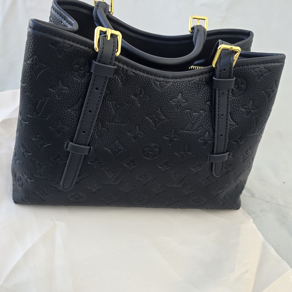 Black Designer Embossed Leather Tote